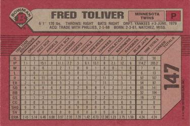 1989 Bowman #147 Fred Toliver Back