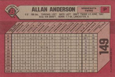1989 Bowman #149 Allan Anderson Back