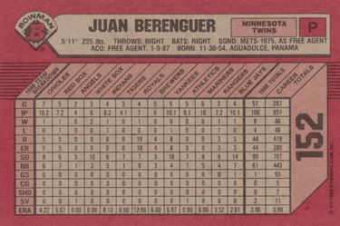 1989 Bowman #152 Juan Berenguer Back