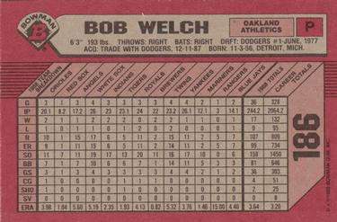 1989 Bowman #186 Bob Welch Back