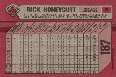 1989 Bowman #187 Rick Honeycutt Back