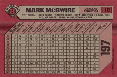 1989 Bowman #197 Mark McGwire Back