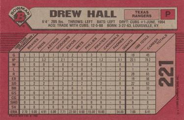 1989 Bowman #221 Drew Hall Back