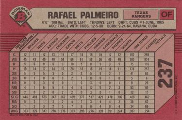 1989 Bowman #237 Rafael Palmeiro Back