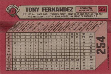 1989 Bowman #254 Tony Fernandez Back