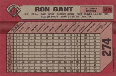 1989 Bowman #274 Ron Gant Back