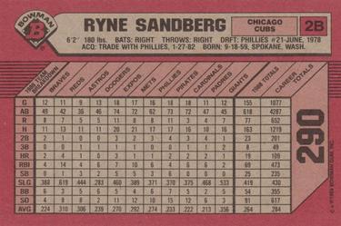 1989 Bowman #290 Ryne Sandberg Back