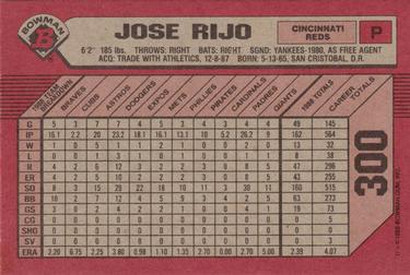 1989 Bowman #300 Jose Rijo Back