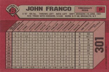 1989 Bowman #301 John Franco Back