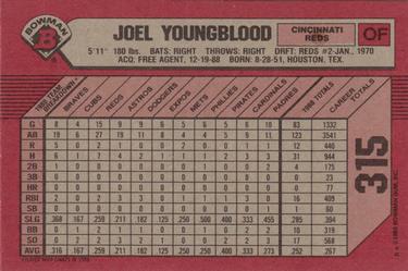 1989 Bowman #315 Joel Youngblood Back