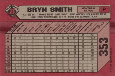 1989 Bowman #353 Bryn Smith Back