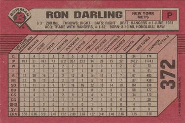 1989 Bowman #372 Ron Darling Back