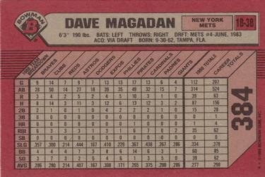 1989 Bowman #384 Dave Magadan Back