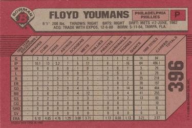 1989 Bowman #396 Floyd Youmans Back
