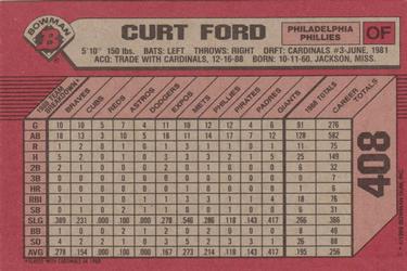 1989 Bowman #408 Curt Ford Back