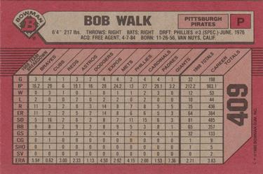 1989 Bowman #409 Bob Walk Back