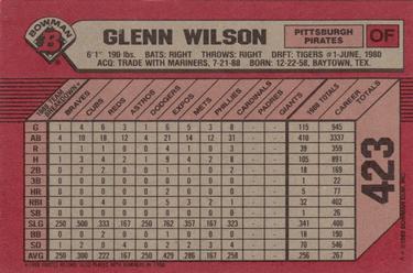 1989 Bowman #423 Glenn Wilson Back