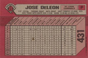 1989 Bowman #431 Jose DeLeon Back