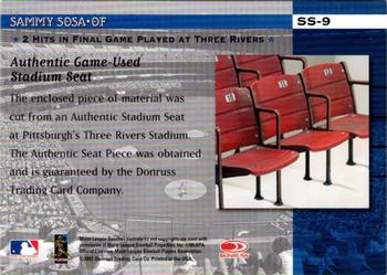 2001 Donruss Classics - Stadium Stars #SS-9 Sammy Sosa Back