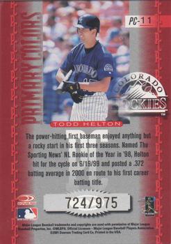 2001 Donruss Elite - Primary Colors Red #PC-11 Todd Helton  Back