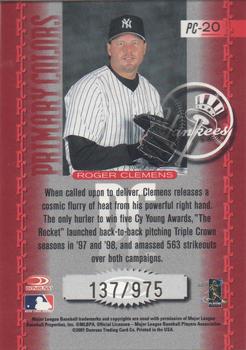 2001 Donruss Elite - Primary Colors Red #PC-20 Roger Clemens  Back