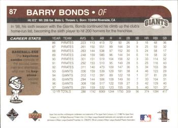 1998 Upper Deck Retro #87 Barry Bonds Back