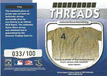 2001 Donruss Elite - Throwback Threads #TT-6 Lou Gehrig Back