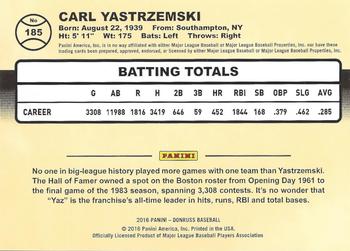 2016 Donruss - Season Stat Line #185 Carl Yastrzemski Back