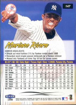 1998 Ultra #147 Mariano Rivera Back