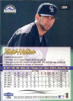 1998 Ultra #224 Todd Helton Back