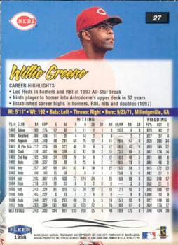 1998 Ultra #27 Willie Greene Back