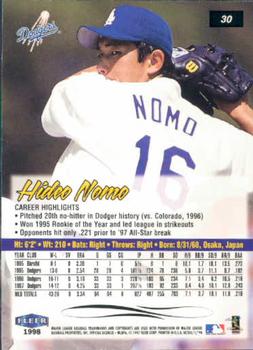 1998 Ultra #30 Hideo Nomo Back
