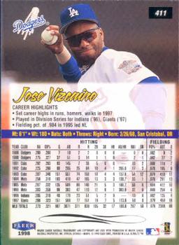 1998 Ultra #411 Jose Vizcaino Back