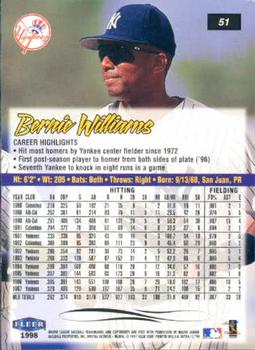 1998 Ultra #51 Bernie Williams Back