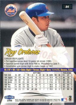 1998 Ultra #84 Rey Ordonez Back