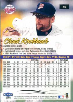 1998 Ultra #89 Chuck Knoblauch Back