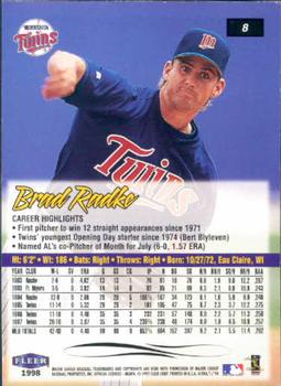 1998 Ultra #8 Brad Radke Back