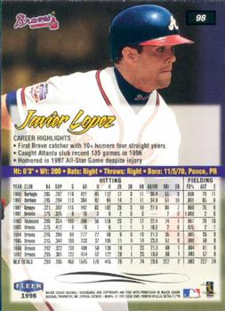 1998 Ultra #98 Javy Lopez Back