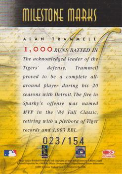 2001 Donruss Signature - Milestone Marks #NNO Alan Trammell Back