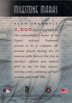 2001 Donruss Signature - Milestone Marks Masters Series #NNO Alan Trammell  Back