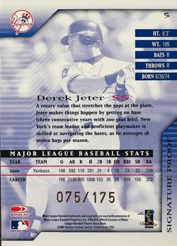 2001 Donruss Signature - Proofs #5 Derek Jeter  Back