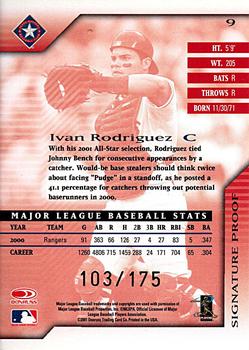 2001 Donruss Signature - Proofs #9 Ivan Rodriguez  Back