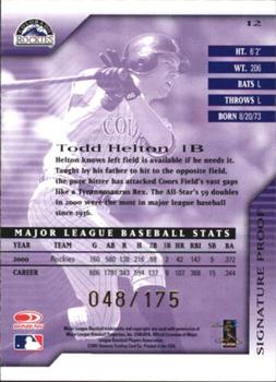 2001 Donruss Signature - Proofs #12 Todd Helton  Back