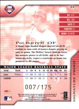 2001 Donruss Signature - Proofs #21 Pat Burrell  Back