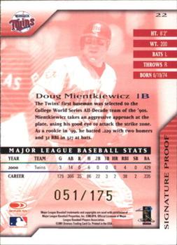 2001 Donruss Signature - Proofs #22 Doug Mientkiewicz  Back
