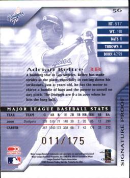 2001 Donruss Signature - Proofs #56 Adrian Beltre  Back