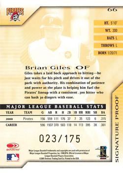 2001 Donruss Signature - Proofs #66 Brian Giles  Back