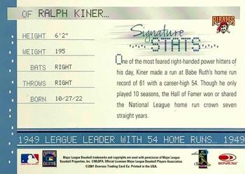 2001 Donruss Signature - Stats Masters Series #NNO Ralph Kiner Back