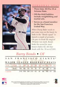 2001 Donruss Studio - Private Signings 5x7 #NNO Barry Bonds Back