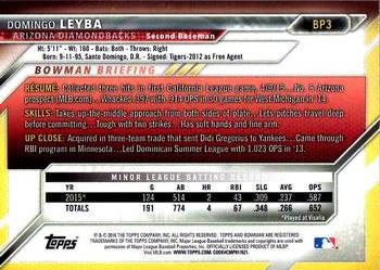 2016 Bowman - Prospects #BP3 Domingo Leyba Back